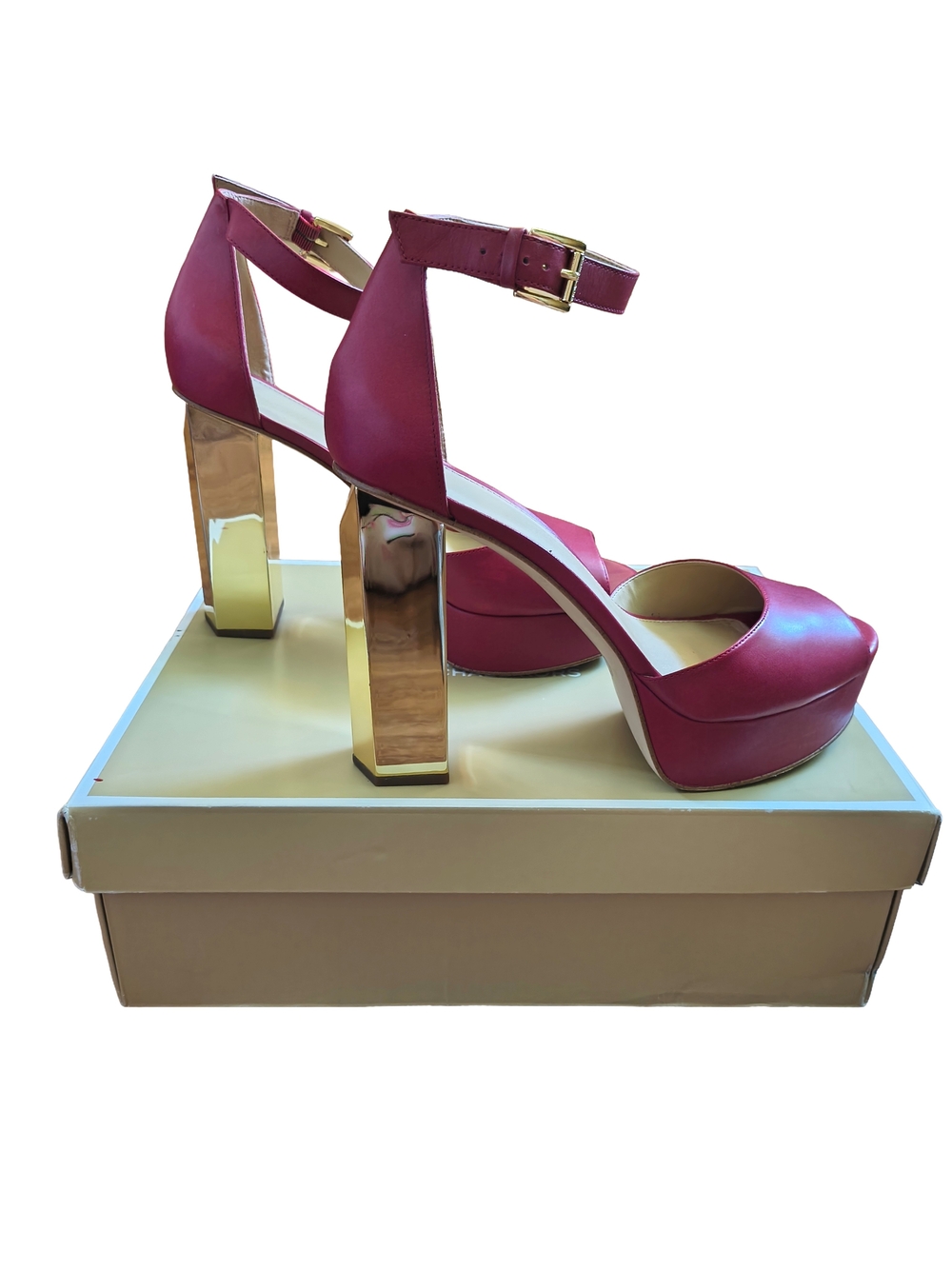 Michael Kors Petra Platform Ankle-Strap Block Heel Sandals in Scarlet